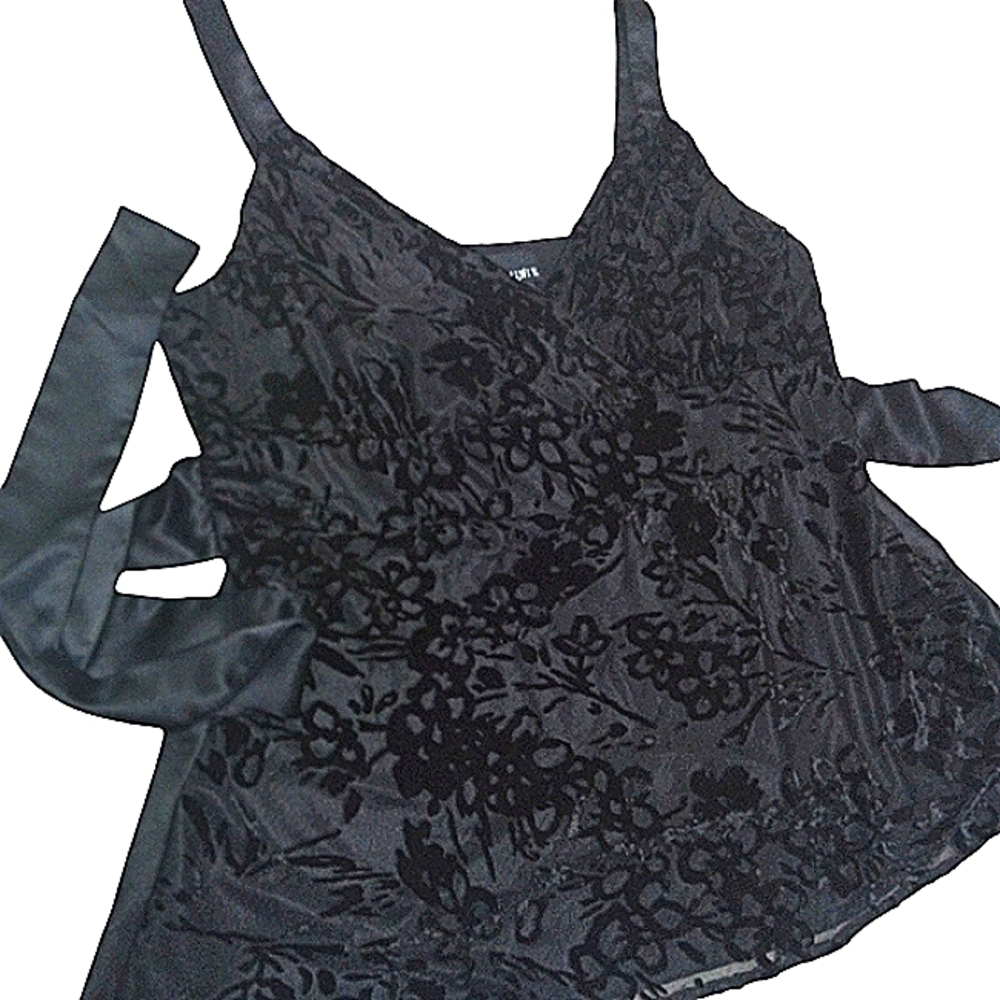 Y2K Babydoll Velvet Burnout Floral Tank Top Women's Size Large Dainty